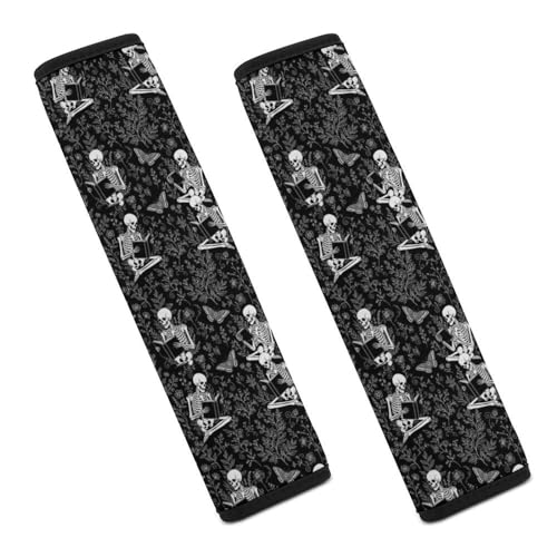 Universal Soft and Comfortable Car Seat Belt Pad for Adult Use, Most Cars, 1 Pair Reading Skeleton Read Book Skull Reader Librarian Automotive Seat Belt Protector Shock Absorption - color: Pattern 614
