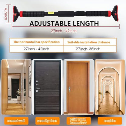 Pull Up Bar, Adjustable Strength Training Bars Without Screw, Adjustable Width Chin Up Bar for Doorway, Max Load 440 Lbs - color: Red 1