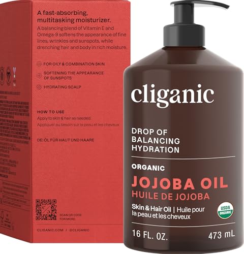 Cliganic Organic Jojoba Oil 16 oz, 100% Pure | Bulk, Natural Cold Pressed Unrefined Hexane Free for Hair & Face | Base Carrier Oil - size: 16 Fl Oz (Pack of 1)