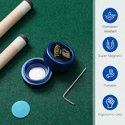 1 Pcs Round Pool Chalk Holder Blue Magnetic Chalk Pool Billiards Accessories Portable Cue Head Tool Box Cubes Cases Container for Billiard Cue Tip Tool Table Snooker Practical Accessories