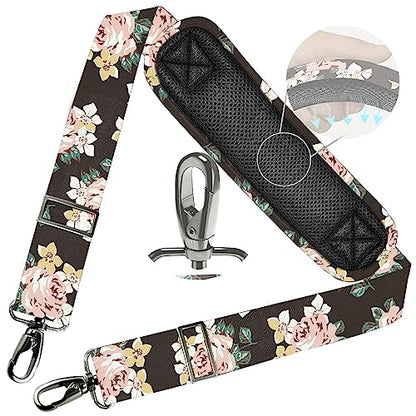 ZINZ Shoulder Strap 78" Universal Handbag Strap with Ultra-thick Fixed Padded and Dual Balanced Adjustable Buckles Shoulder Crossbody Strap for Briefcase Messenger Bag Laptop bag Luggage，Black rose - color: Black Rose