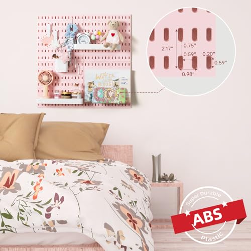 VUSIGN Pegboard Combination Wall Organizer Kit 22" x 22", Pink | 4 Pieces Pegboards and 17 Accessories, Wall Mount Display Peg board Panel Kits for Bedroom, Home, Office, Bathroom - color: Pink2 - 4 Pieces