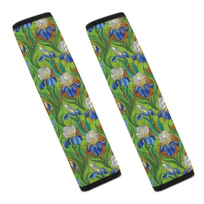 Breathable Car Seat Belt Pad for Girls and Boys, Stroller Pushchair High Chair, 2PCS Irises Flowers Painting Shoulder Harness Cover Easy Install (No Tool) - color: Pattern 530