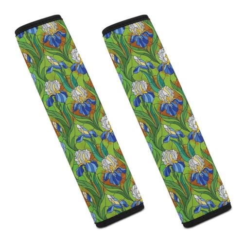 Breathable Car Seat Belt Pad for Girls and Boys, Stroller Pushchair High Chair, 2PCS Irises Flowers Painting Shoulder Harness Cover Easy Install (No Tool) - color: Pattern 530