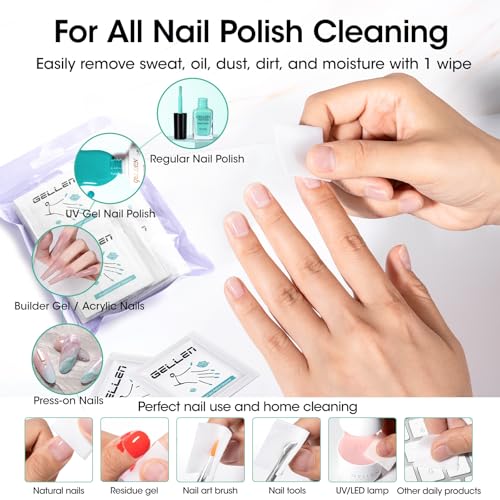 GELLEN Nail Cleanser Pads 50PCS with 10PCS Manicure Tools Kit | Ceramic Cuticle Pusher Pen, Remover and Cuticle Oil Nail Prep Care Kit, Nail File 100/180, Polishing Buffer, Clipper & Brush - size: 50PCS with 10PCS Tools