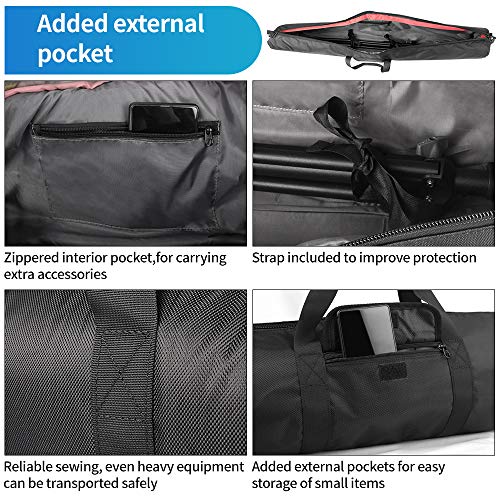 HEMMOTOP Tripod Bag, 47x7in All Sides Thick Tripod Carrying Case with Shoulder Strap and Handle, Heavy Duty Light Stand Bag with Two Zippered Pockets for Pool Cue, Speaker Stand -R12018 - size: 47" L x 7" D