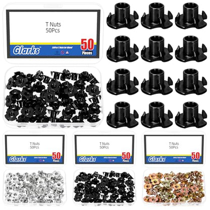 Glarks 50pcs M6 x 10mm Black 4-Pronged Tee Nut, Carbon Steel Four-jaw T Nuts, Threaded Insert T-Nut for Wood Furniture, Rock Climbing Holds, Home, Cabinetry - size: M6 x 10mm, style: 50pcs Black 4-Pronged Tee Nut