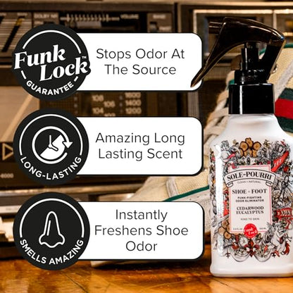Sole-Pourri Shoe Deodorizer + Foot Spray, 3.4 Fl Oz, Up to 150 Uses, Funk-Fighting Odor Freshener with Essential Oils, for Smelly Shoes, Feet & Gym Bags, Cedarwood & Eucalyptus Scent - size: 1 Ounce (Pack of 1), style: Cedarwood Eucalyptus