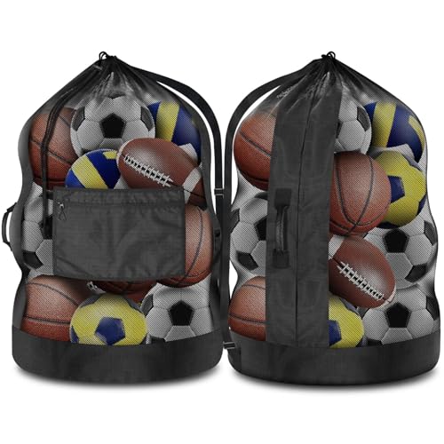 BROTOU 40" x 30" Extra Large Sports Ball Bag, Upgrade Thicken Ball Bags for Coaches, Adjustable Shoulder Strap and Hanging Ears with Handle, Mesh Bag for Basketball, Volleyball, Swimming Gear
