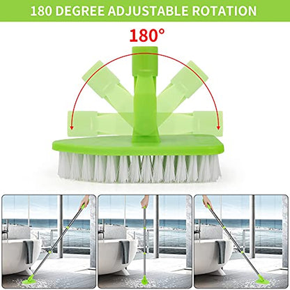 Extendable Scrub Cleaning Brush with Long Handle 35'' - Floor Scrubber | 1 Stiff Bristles & 3 Sponge Brush, Adjustable Lightweigh Kitchen Brush for Baseboard Shower Bathroom Bathtub Tile