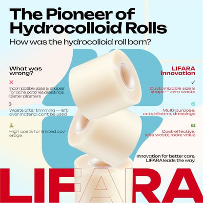 LIFARA Hydrocolloid Roll for Wound Care - Cut-to-Size, Hydrocolloid Patch Bandages with Self-Adhesive, Ultra Absorbent & Waterproof, First Aid Kit Essential (11.8mil/ 0.3mm Thickness, 2in*16ft) - size: 2in*16ft, 11.8mil/ 0.3mm Thickness