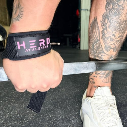 Lifting Wrist Straps – 23" Length x 1.5" Width – Padded Neoprene Cotton Straps for Weightlifting, Powerlifting, Functional Training, Strength Training & Deadlifts – Heavy Duty Grip Support - color: Black/Pink