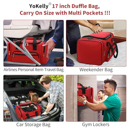 Small Duffel Bag, 17 inch, Red | 25L, Multi Pockets, Carry On, Weekender Bag, Travel Gym Sport, 17x10x9 in - color: Red, size: 17 inch - 1.0