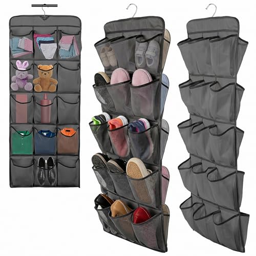 2Pcs Dual Sided Hanging Shoe Organizer, 30 Large Pockets, Black | 360 Rotating Hanger, Space Saving Storage Bag, For Closet Bedroom Laundry Room - color: Black 2PCS