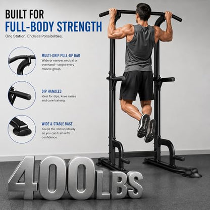 BARWING Pull Up Bar Station, Power Tower, Dip Station with 3D Backrest, Multi-Function Strength Training Stand Rack, Adjustable Height Dip Bar for Home Gym Workout Stand Fitness Exercise Equipment - color: P013-B