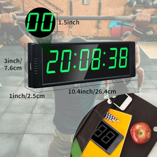 YZ Gym Clock for Home Gym with Start/Stop Button, Interval Timer for Workout, Stopwatch/Countdown Timer with Remote, 12/24H Digital Wall Clock, Portable Home Gym Accessories - style: battery