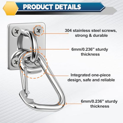 4 PCS Square Stainless Steel Pad Eye Hooks - Ceiling Hook for Hanging, M6 Swing Hook and Screws for Garden Hanging Plants, Porch Swing Hanging Kit, Indoor & Outdoor DIY Use - style: M6 Square pad eye hooks 4PCS