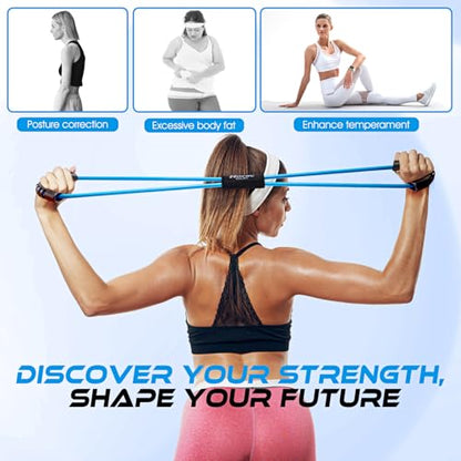 Resistance Bands, Figure 8 Resistance Band, Exercise Bands with Handles, Weights Workout Bands for Arms, Back, Shoulder, Leg, Physical Therapy, Pilates, Home Workout Equipment That Replace Dumbbells - color: Blue