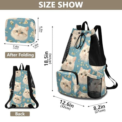 GuoChe Drawstring Backpacks Gym Swim Bag With Inside Pockets Pull String Bag Waterproof Cartoon Cats Face - color: Cartoon Cats Face