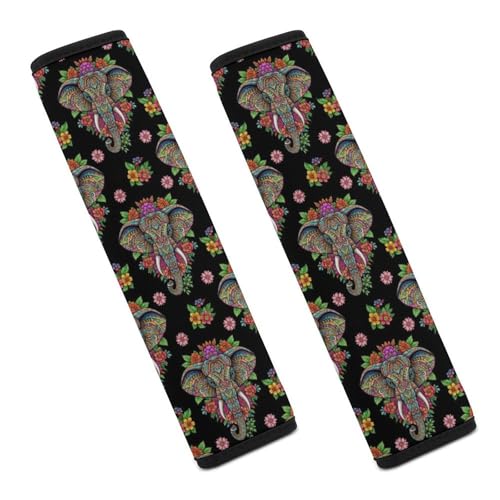 2PCS Animal Colorful Elephants Car Seat Straps Shoulder Pads Soft Padded Seat Belt Cushion for Adult Use, Car Seats Pushchair Strollers High Chair Pushchair, Anti-Slip Pad - color: Pattern 1223