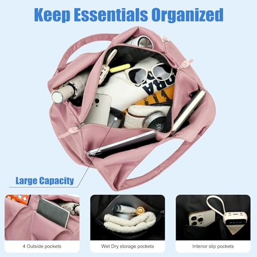 Forestfish Yoga Gym Bag For Women With Shoes Compartment & Wet Dry Storage Pockets Lightweight Duffel Bag, Pink - color: Pink