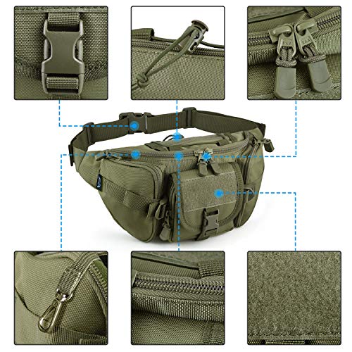 FRTKK Tactical Fanny Pack Military Waist Bag Pack with USA Flag Patch Utility Hip Pack with Adjustable Strap for Outdoors Fishing Cycling Camping Hiking Dog Walking (Army green) - color: Army green