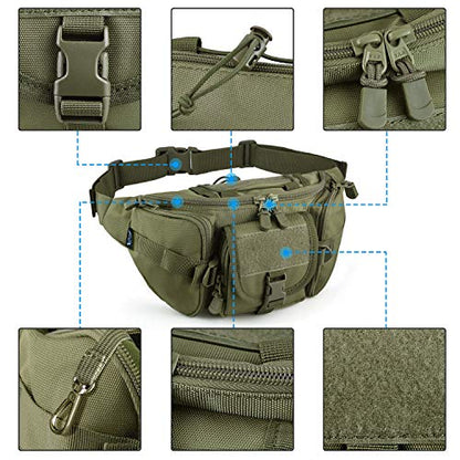 FRTKK Tactical Fanny Pack Military Waist Bag Pack with USA Flag Patch Utility Hip Pack with Adjustable Strap for Outdoors Fishing Cycling Camping Hiking Dog Walking (Army green) - color: Army green