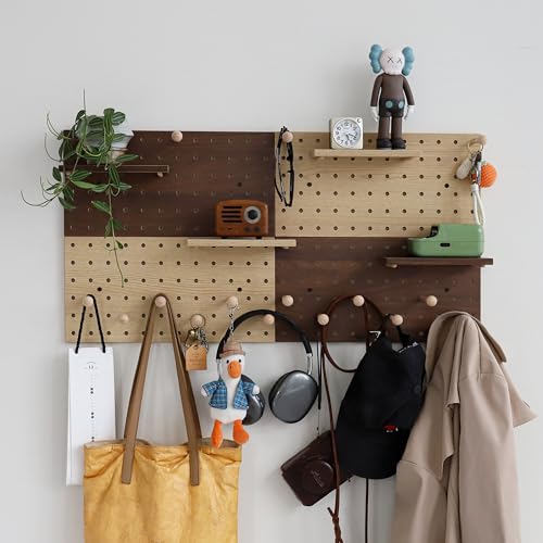 Wooden Pegboard Modular Display Organization Storage Wall Hooks Shelf (Two Colored Finish-B-4) - color: Two colored finish-B-4