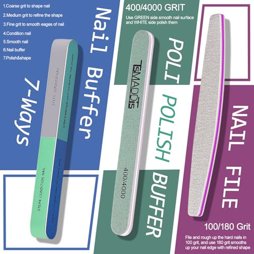 TsMADDTs Nail Manicure Kit with 3 Files, 2 Buffer Blocks, Cuticle Tool with Trimmer, Pusher and Cuticle Oil for Women Nail Care