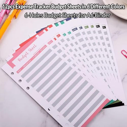 SKYDUE Budget Binder, Money Saving Binder with Zipper Envelopes, Cash Envelopes and Expense Budget Sheets for Budgeting (Mabble) - color: Mabble