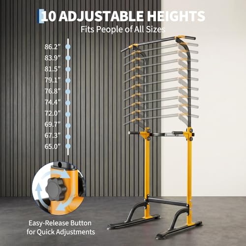 Power Tower Home Gym Strength Training Station Adjustable 10 Height Levels, Heavy-Duty Chin-Up Tower with Parallel Dip Handles, Bodyweight Workout Equipment for Pull-Ups, Dips, Knee Raises, Push-Ups, 330 Lb Capacity - color: Yellow
