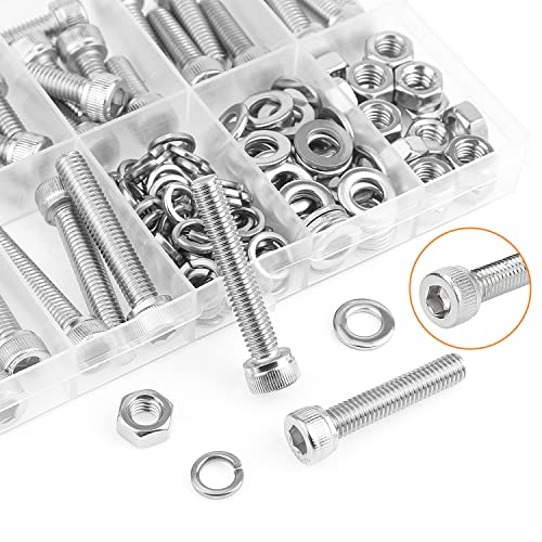 HELIFOUNER 120 Pieces M6 x 10mm /12mm /16mm /20mm /25mm /30mm /35mm, Hex Socket Head Cap Screws Bolts Washers Nuts Kit, 304 Stainless Steel - size: M6, style: Socket Head Screws