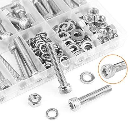 HELIFOUNER 120 Pieces M6 x 10mm /12mm /16mm /20mm /25mm /30mm /35mm, Hex Socket Head Cap Screws Bolts Washers Nuts Kit, 304 Stainless Steel - size: M6, style: Socket Head Screws