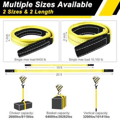2 Pcs 10' x 2" Lifting Sling Straps Heavy Duty Web Slings Lifting Polyester Nylon Sling Web Slings Tree Saver Recovery Strap for Hoist Car Constructions Steel Trailer Outdoor Using - size: 10' X 2"