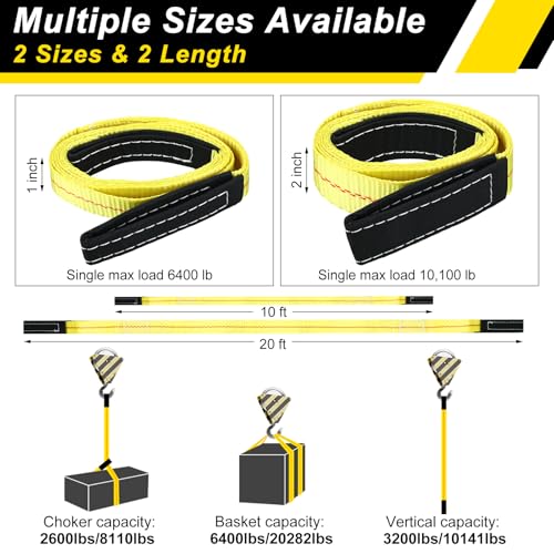 Shappy 2 Pcs 10' x 1" Lifting Sling Straps Heavy Duty Lifting Nylon Sling Web Slings Tree Saver Recovery Strap for Constructions, Steel, Trailer - size: 10' X 1"