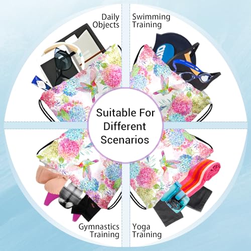 Hummingbird Gymnastics Grip Bag Hydrangea Waterproof String Bag for Gym - color: Hummingbird Floral Pink