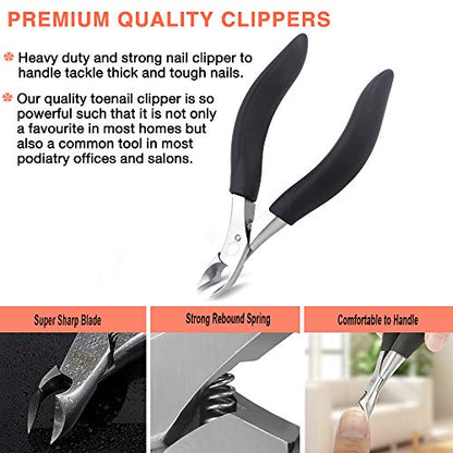 BEZOX Thick Toenail Clippers - Precision Large Toe Nail Clipper for Thick Nails, Comfort Grip Fingernail Clipper, Ergonomic Long Handle Nail Cutter, Professional-Grade Stainless Steel - color: Black
