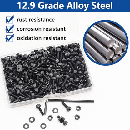 300PCS M3 x 8mm Hex Socket Head Cap Screws with Nuts and Washers, 12.9 Grade Alloy Steel M3 Bolts with Hex Wrench - size: M3 x 8mm, style: Socket Head