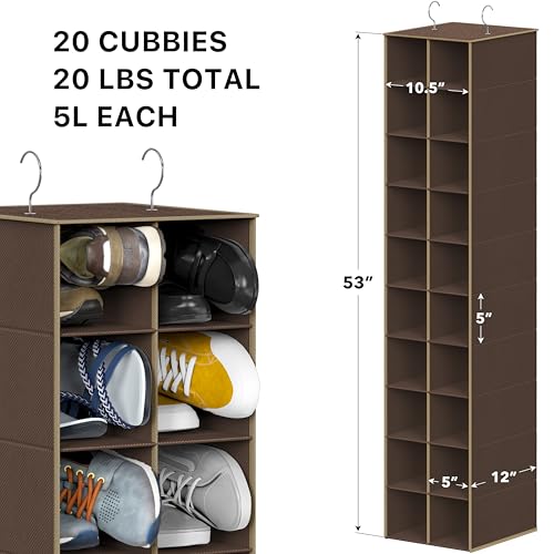 Simple Houseware 20 Section Shelves Hanging Shoes Organizer, Brown | Dual Metal Hooks, 10 Tier, Holds Up to 20 lbs, for Narrow Space - color: Brown