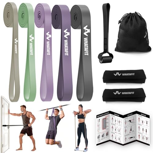 WHATAFIT Resistance Bands, Pull Up Assist Bands with Handles, Door Anchor | Natural Latex Rubber, Progressive Tension, Exercise Loop for Full-Body Fitness, Portable Gym Bag, Warm-Up & Stretch - color: 5-125LBS GRAY PURPLE+GRIP