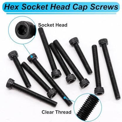185PCS Black M5 Hex Socket Head Cap Screws, M5 x 30/35/40/45/50mm Metric Screws Bolts Nuts Washers Assortment Kit with Hex Wrench, 12.9 Grade Alloy Steel - size: M5 x 30/35/40/45/50mm, style: Socket Head