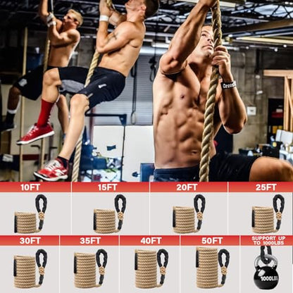 Climbing Rope Gym Workout - 10FT 15FT 20FT 25FT 30FT 35FT Heavy Duty Jute Thick Ropes for Adults Strength Training Outdoor Tree Swing Indoor Home Fitness Exercise - 1.5 Inch - size: 10FT