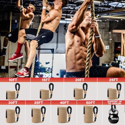 Climbing Rope Gym Workout - 10FT 15FT 20FT 25FT 30FT 35FT Heavy Duty Jute Thick Ropes for Adults Strength Training Outdoor Tree Swing Indoor Home Fitness Exercise - 1.5 Inch - size: 35FT
