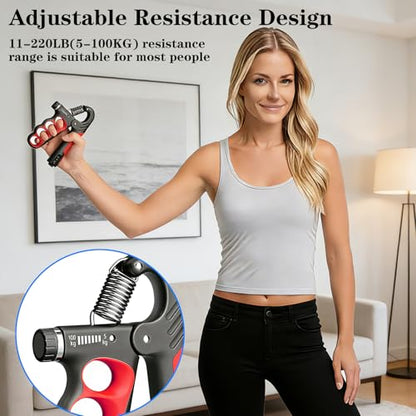 Hand Gripper Strengthener, 11-220LBs Adjustable Resistance Grip Strength Trainer with Counter, Forearm Exerciser for Injury Recovery and Muscle Building - color: Green-2PCS
