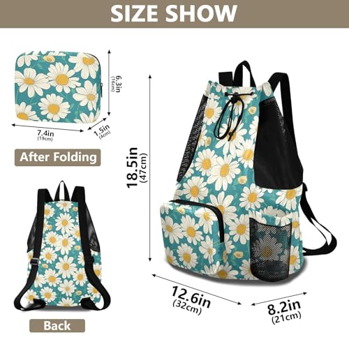Green Daisy Mens Drawstring Bags Climbing Gym Bag With Pockets Waterproof