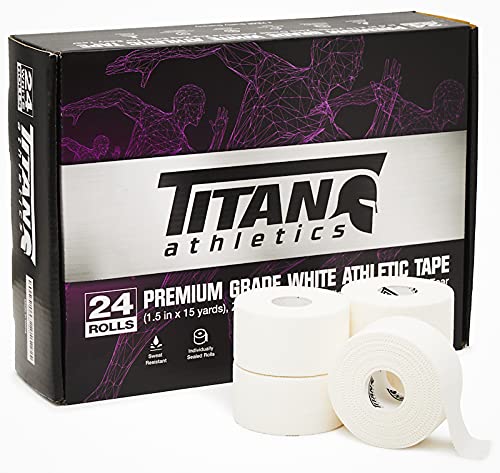 24 Pack White Athletic Tape (45ft Rolls) - Athletes Trainers Injuries & First Aid - Premium Medical Sports Tape - Wrap & Support Ankles & Wrists - Easy Tear Design with Zinc Oxide & No Sticky Residue - color: White - 24 Pack
