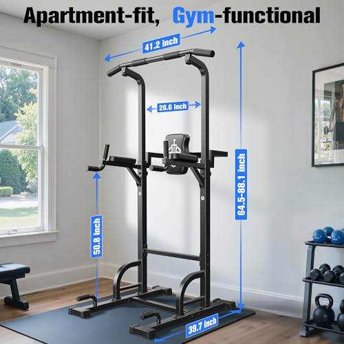Sportsroyals Power Tower Pull Up Bar Station, 450LBS Stable Pull Up Dip Station for Home Gym Strength Training Equipment | FED Fitness - color: Black-01