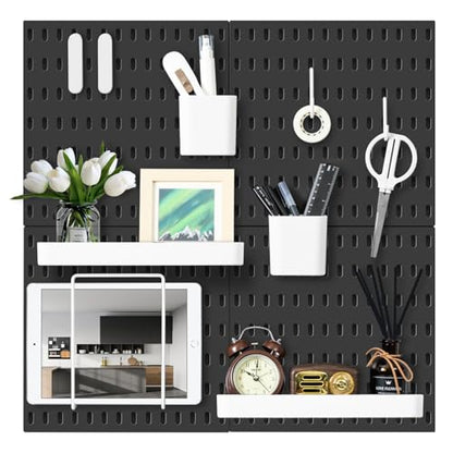 VUSIGN Pegboard Combination Wall Organizer Kit 22" x 22", Black | 4 Pieces Pegboards and 17 Accessories, Wall Mount Display Peg board Panel Kits for Bedroom, Home, Office, Bathroom - color: Black - 4 Pieces