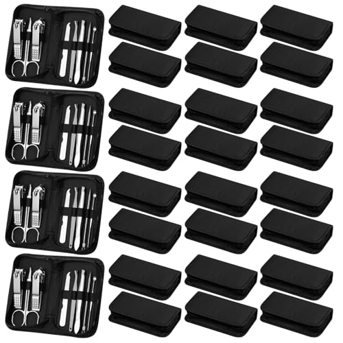 Coume 24 Sets Mini Manicure Set Bulk for Women Men Gifts for Coworkers Nail Grooming Kit 8 in 1 Nail Clippers Kit Luxurious Travel Case Stainless Steel Nails Clipper Set(Black) - color: Black