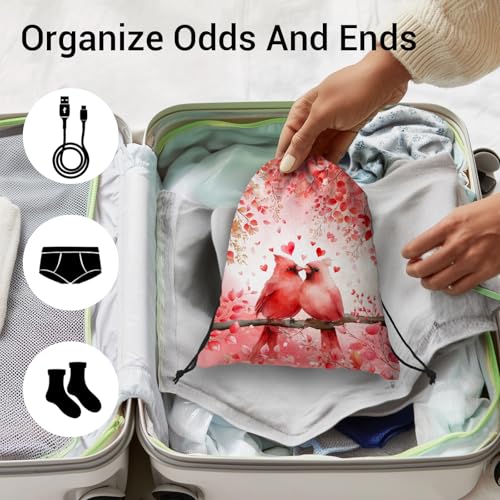 Red Grip Bag for Gymnast Bird Love Drawstring Packing Bag Small Holiday - color: Red Bird Leaf
